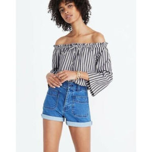 Madewell Blue Shimmer Stripe Off-the-Shoulder Top